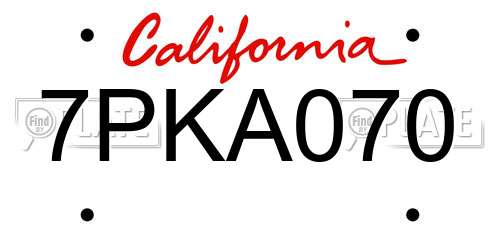 7PKA070 California License Plate