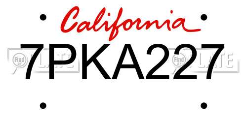 7PKA227 California License Plate