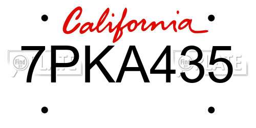 7PKA435 California License Plate
