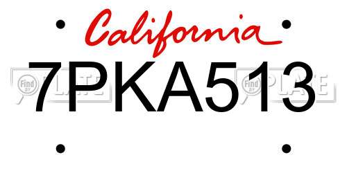 7PKA513 California License Plate
