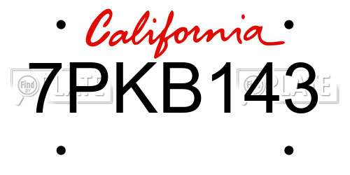 7PKB143 California License Plate