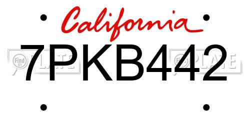 7PKB442 California License Plate