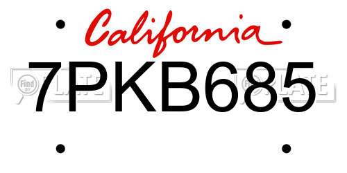 7PKB685 California License Plate