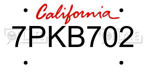 7PKB702 California License Plate