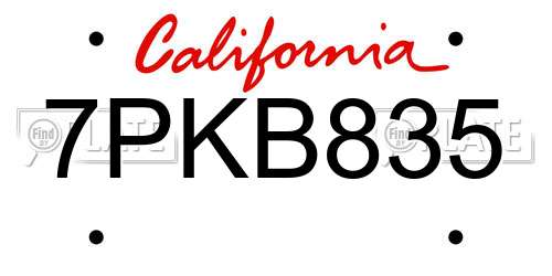 7PKB835 California License Plate