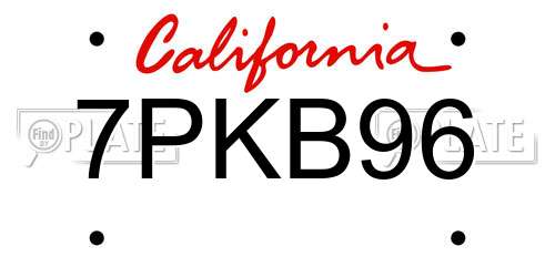 7PKB96 California License Plate