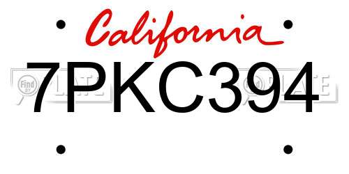 7PKC394 California License Plate