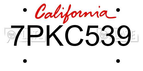 7PKC539 California License Plate