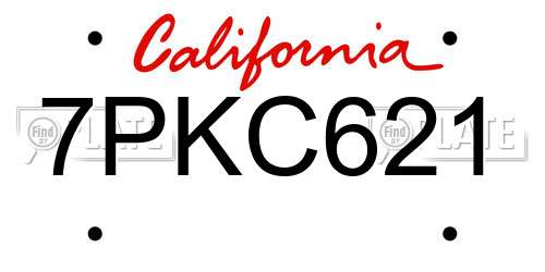 7PKC621 California License Plate