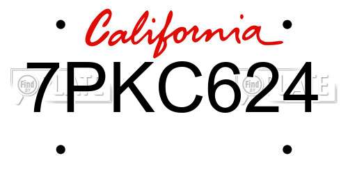7PKC624 California License Plate