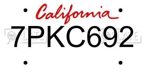 7PKC692 California License Plate