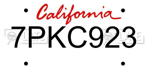7PKC923 California License Plate