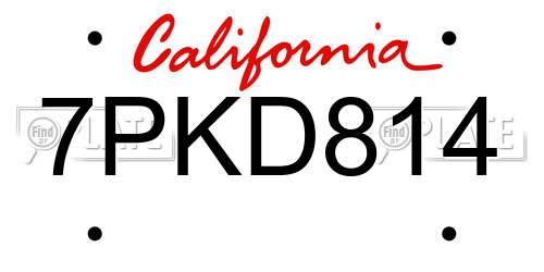 7PKD814 California License Plate