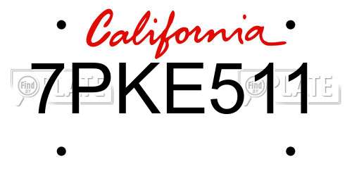 7PKE511 California License Plate