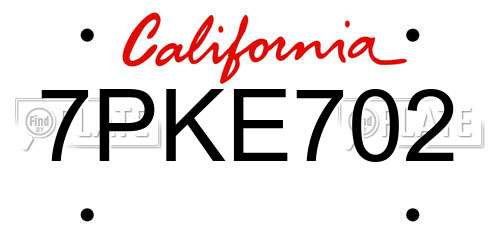 7PKE702 California License Plate