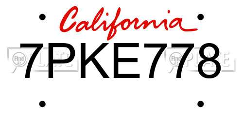 7PKE778 California License Plate