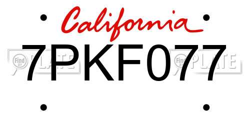 7PKF077 California License Plate
