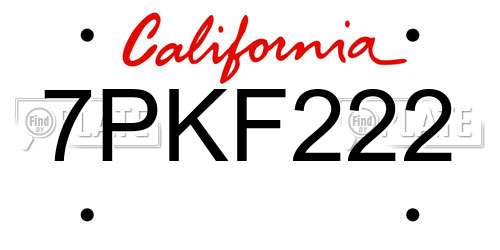 7PKF222 California License Plate