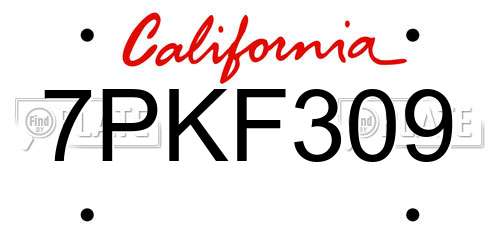 7PKF309 California License Plate