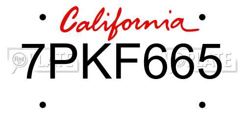 7PKF665 California License Plate