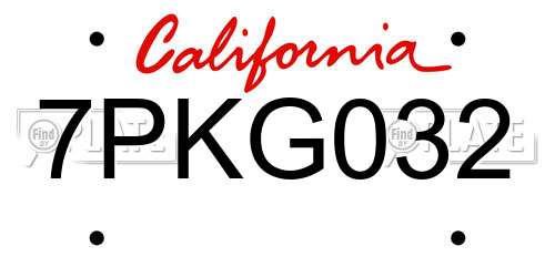 7PKG032 California License Plate