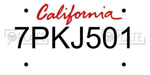 7PKJ501 California License Plate