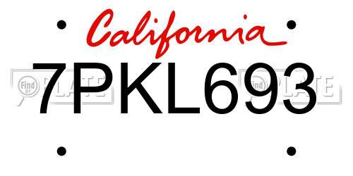 7PKL693 California License Plate