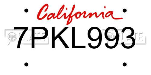 7PKL993 California License Plate