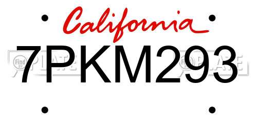7PKM293 California License Plate