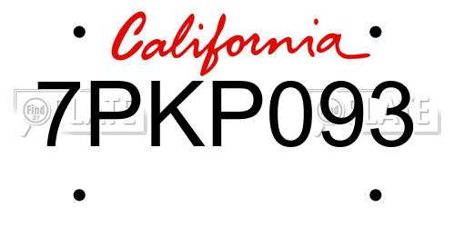 7PKP093 California License Plate