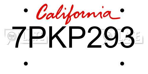 7PKP293 California License Plate