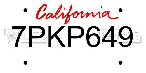 7PKP649 California License Plate