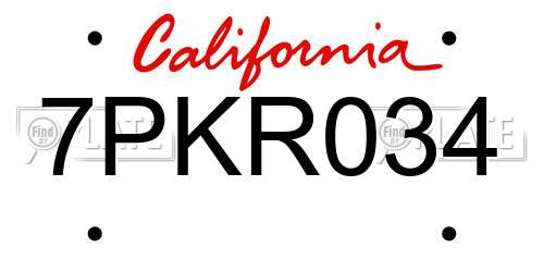 7PKR034 California License Plate