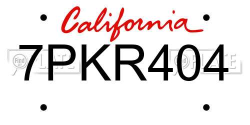 7PKR404 California License Plate