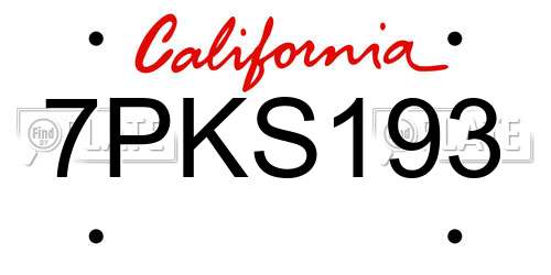 7PKS193 California License Plate