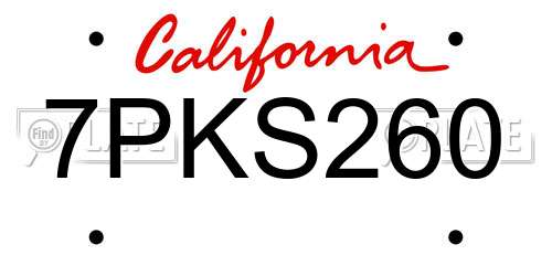 7PKS260 California License Plate