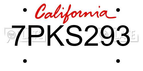 7PKS293 California License Plate