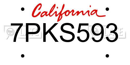 7PKS593 California License Plate