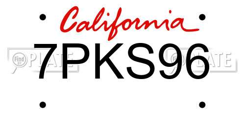 7PKS96 California License Plate