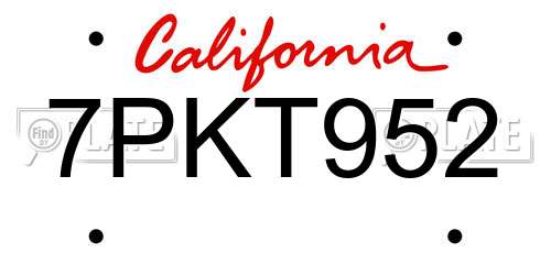 7PKT952 California License Plate