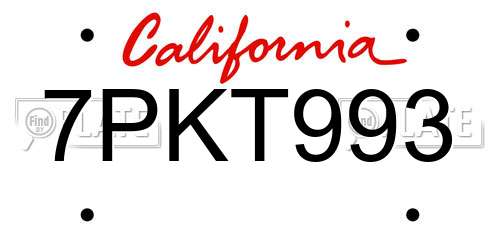 7PKT993 California License Plate