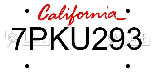 7PKU293 California License Plate