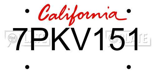 7PKV151 California License Plate