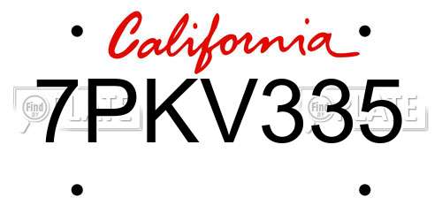 7PKV335 California License Plate
