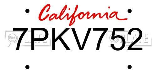 7PKV752 California License Plate