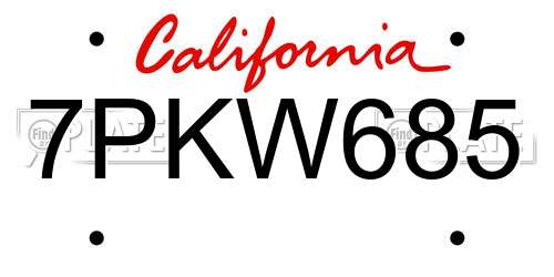 7PKW685 California License Plate