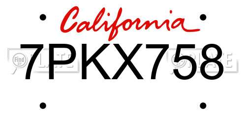 7PKX758 California License Plate