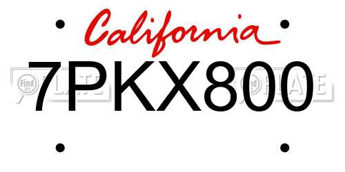 7PKX800 California License Plate