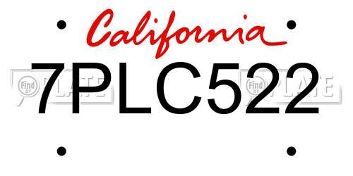7PLC522 California License Plate
