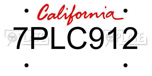 7PLC912 California License Plate